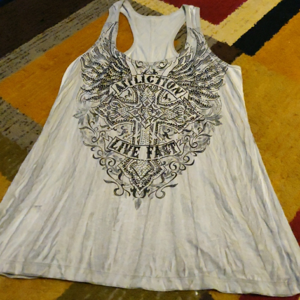 Affliction cleavage light grey tank